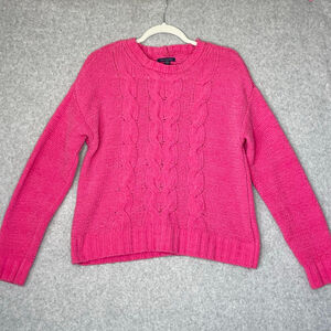 American Eagle Hot Pink Cable Knit Sweater Chenille Cozy Crewneck | Small #03